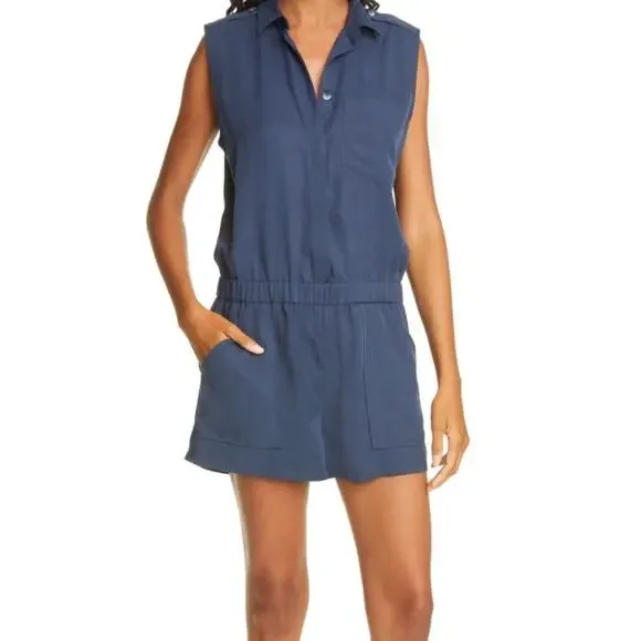 NWOT ATM Anthony Thomas Melillo Sleeveless Lyocell Romper in Midnight Blue, XS - Picture 9 of 10